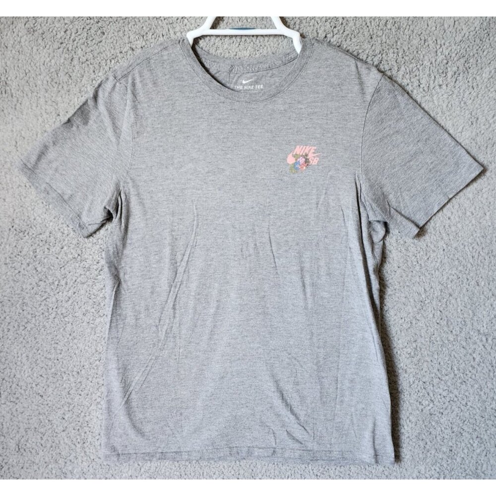 The Nike Tee SB Floral Logo Athletic Cut Gray T Shirt Size Medium Cotton Blend